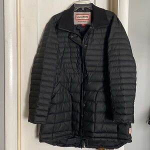 Hunter Original Refined Down Coat Women's Large Black Puffer Full Zip Mid Length